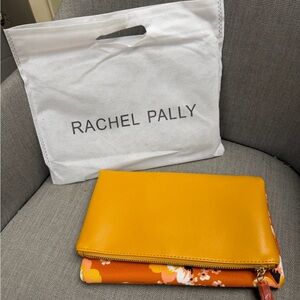 Rachel Pally Yellow Leather Zip Clutch with Orange Floral Trim